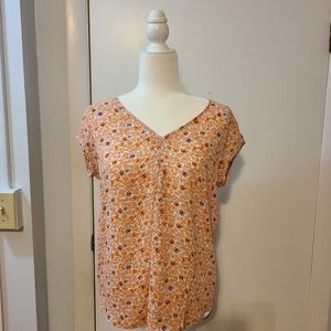 Orange floral short sleeved blouse